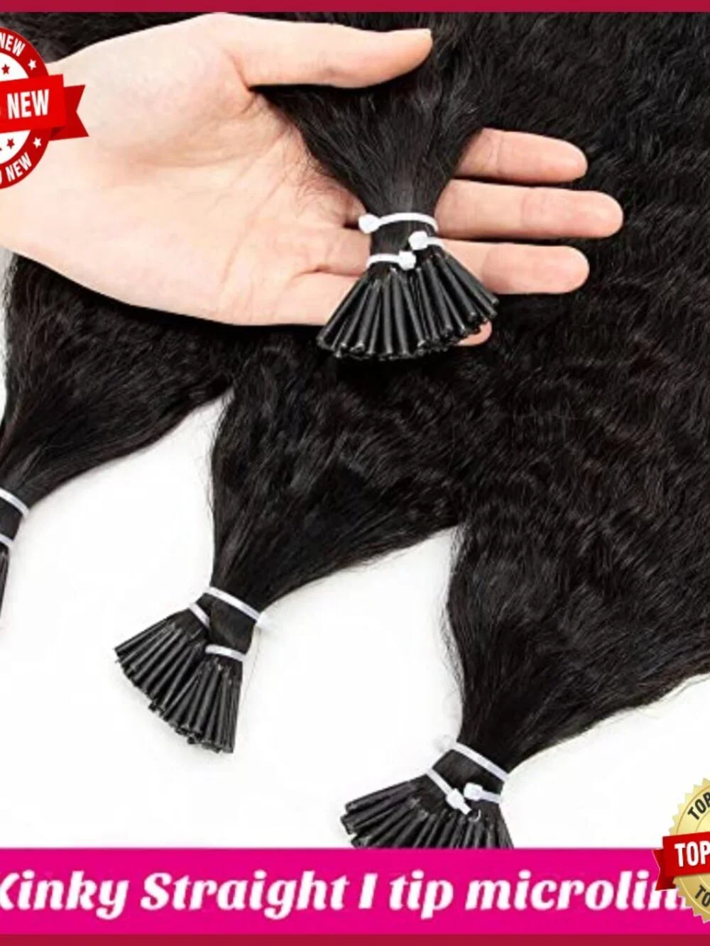 24 Inch I Tip Human Hair Extensions Kinky Straight Cold Fusion 50G